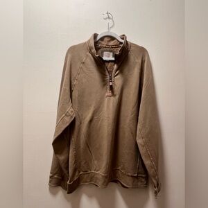 True Grit LA Casual Stylish Quarter Zip-Up Long Sleeve Polo, Men’s Sz L, Brown